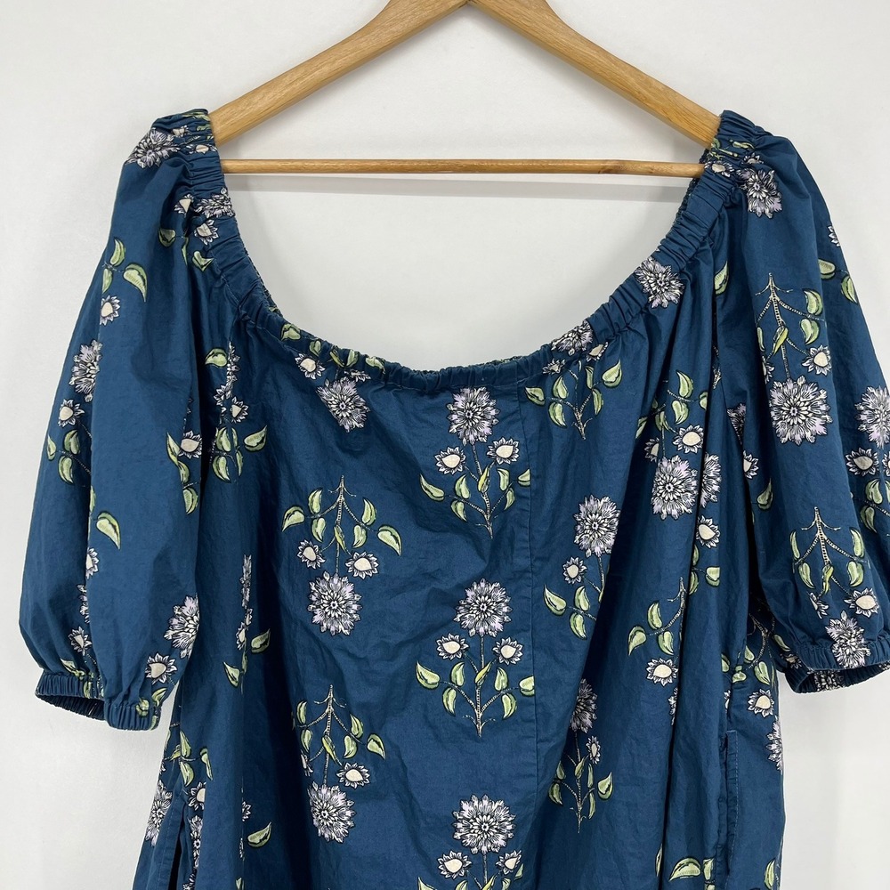 Old Navy Womens 2X Teal Blue Floral Off The Shoulder Puff Sleeve Blouse Top - Picture 6 of 12